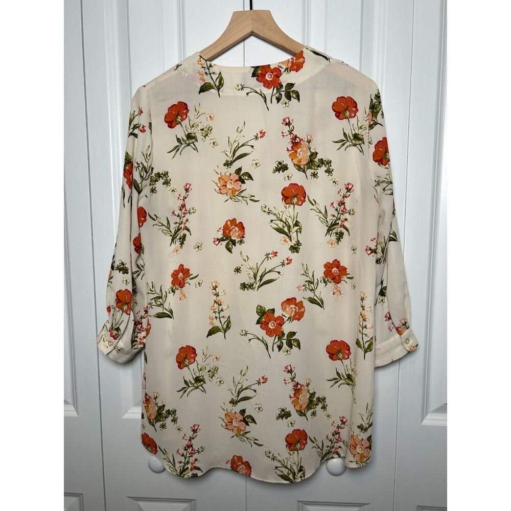 Rose & Olive Ivory Floral Poppy V-Neck Blouse Size Large - Picture 2 of 6
